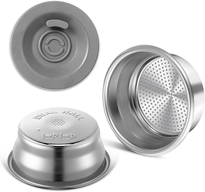 Dunkive 1 Pack 54mm Dual Wall Portafilter Basket Compatible with Breville Espresso Machines BES860XL/11.41, BES870, BES880, BES875, Two Cup Dual Wall Filter Replacement (Single Port,Grey)