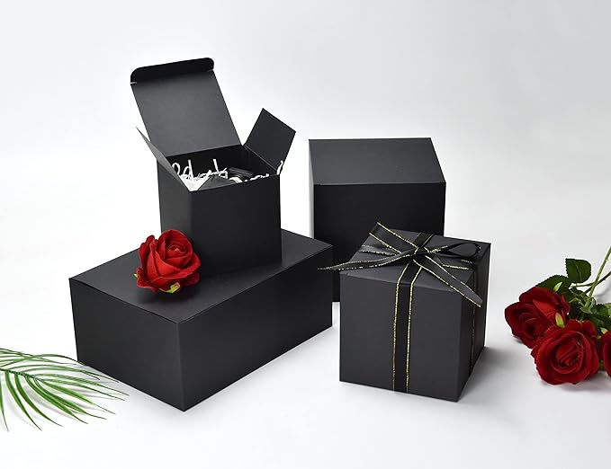 HUAPRINT Black Gift Boxes with Lids 9.5x6.5x4 inch,24 Pcs Paper Gift Wrap Box Bulk for Presents,Birthday,Bridesmaid Proposal,Groomsmen Engagements,Christmas,Wedding Party Favor,Cupcake,Crafting,Holidays