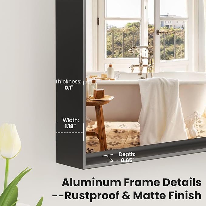 LOAAO Black Bathroom Mirror 24"X30" for Wall, Rectangle Bathroom Vanity Mirror, Hangs Vertically or Horizontally, Easy to Install, Modern Design