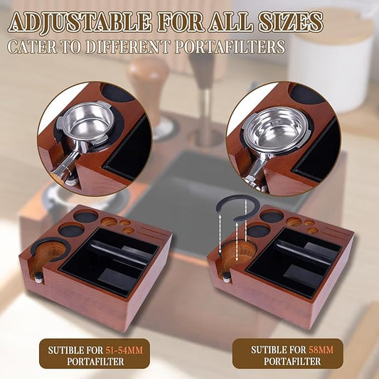21pcs Espresso Knock Box Set,Espresso Tamping Station,Tamping Station Fit for Storage 51/54/58mm Coffee Accessories,Detachable Coffee Dump Bin,Includes WDT Tool,Brush,Towel,Spoon,Decorative Stencils