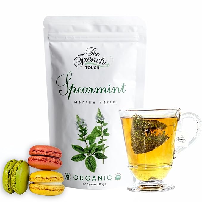 The French Touch Spearmint Tea ORGANIC | 1.5g x 30 Pyramid Bags | 100% Certified USDA Organic | Plant based tea bags | Select Premium Tea (Spearmint) | Caffeine-free