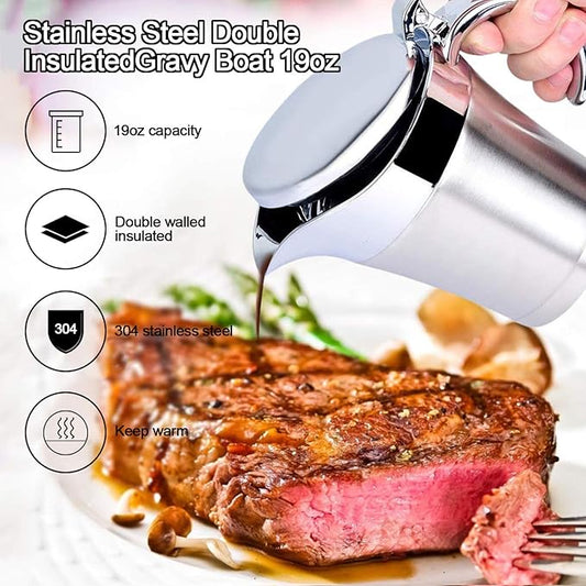 Gravy Boats, Gravy Warmer, Double Wall Stainless Steel Make, Creamer Pitcher and Caramel Sauce for Coffee, 16 oz Stainless Steel Pitcher (16 oz)