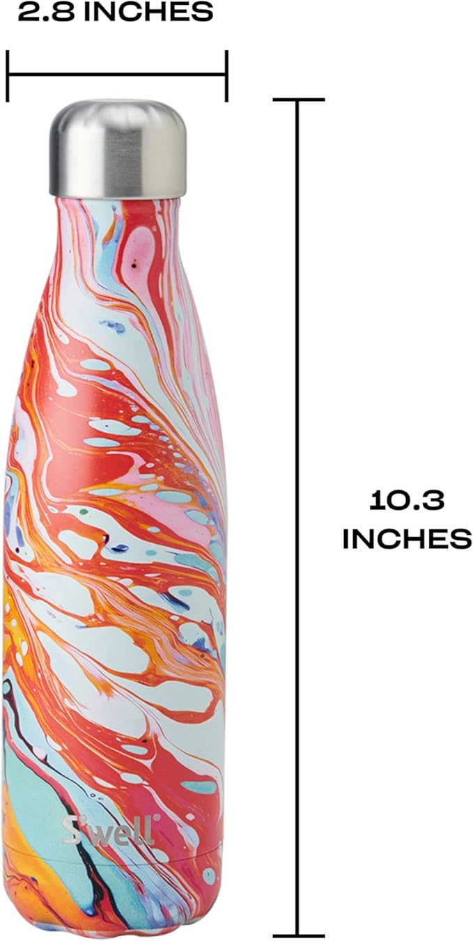 S'well Stainless Steel Water Bottle, 17oz, Marble Swirl, Triple Layered Vacuum Insulated Containers Keeps Drinks Cold for 36 Hours and Hot for 18, BPA Free, Perfect for On the Go