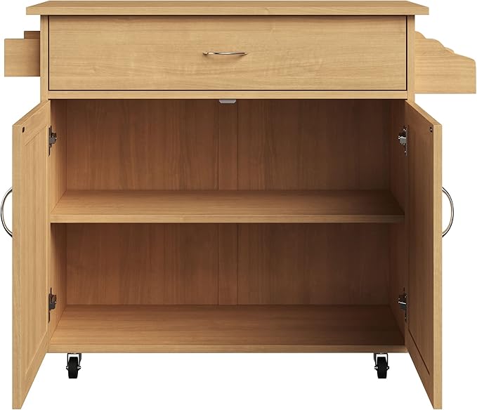 Kitchen Island with Spice Rack and Storage Cabinet - Rolling Cart with Drawers for Coffee Bar, Additional Counter Space, or Storage by Lavish Home (Oak)