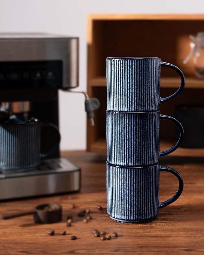 famiware Coffee Mug Set for 8, Star 12 oz Catering Mugs Cup Set with Handle for Coffee, Tea, Cocoa, Milk - Ceramic Stoneware Drinkware Set, Nebulas Blue