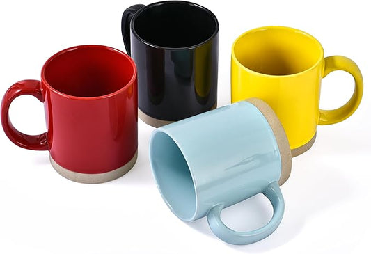 Coffee Mugs, 15 oz Mug Set of 4, Large Stoneware Coffee Mugs for Latte, Hot Tea, Cocoa, Milk, Juice, Modern Coffee Cups Boho Unique Style for Any Kitchen, Suitable for Housewarming Gift, Multi-color