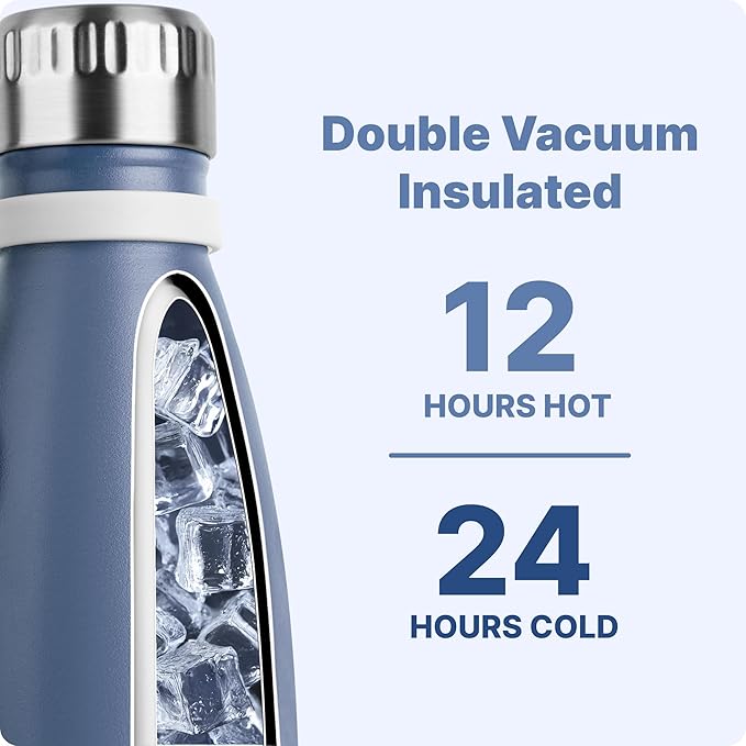 VINUR Kids Water Bottle-12 oz Stainless Steel Double Wall Vacuum Insulated Water Bottle for School-Cola Shape Flask with Carry Rope(Royal Blue)