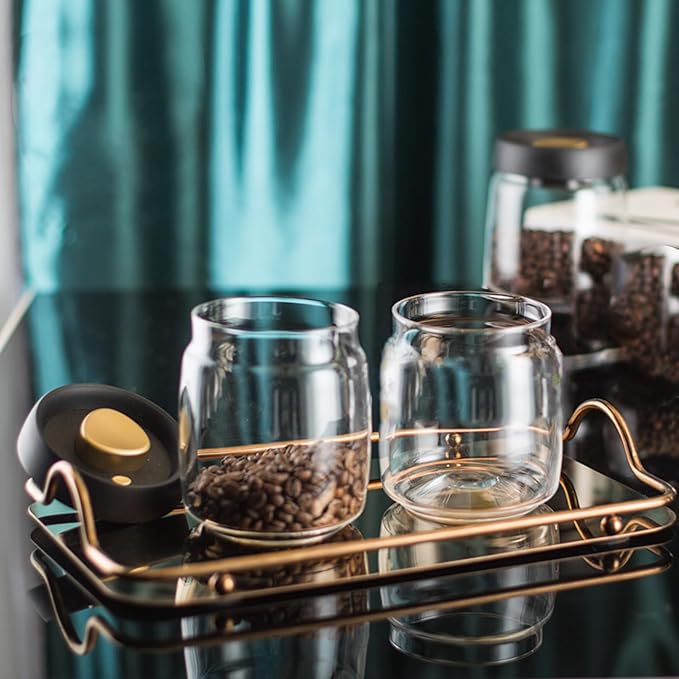 Airtight Coffee Canister,Glass Vacuum Storage Jar 950ml/33.4oz with Airtight Seal ，Coffee Bean Storage Jar Kitchen Storage Container for Coffee, Food Container Transparent Grain Cereals Tank