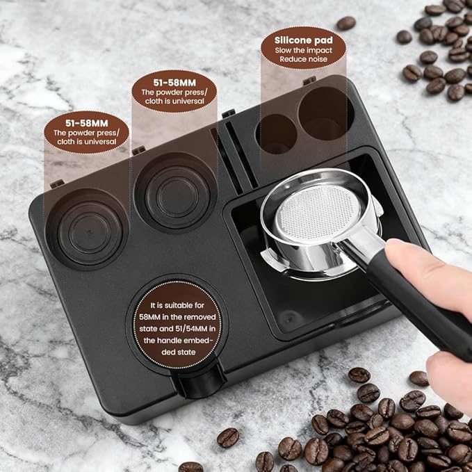 Espresso Tamping Station 10-in-1 - Knock Box Organizer for 51-58mm Portafilter (Black)