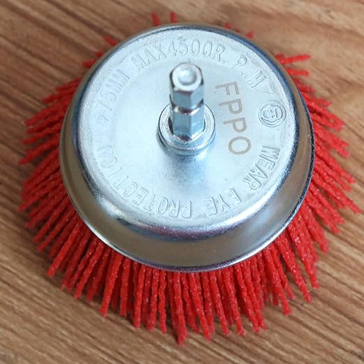 FPPO 3Pcs 3 Inch Assorted Cup Brushes Abrasive Wire Nylon Cup Brush for Drill,Grit 80 120 320 with 1/4" Shank,Rotary Brushes for Machines