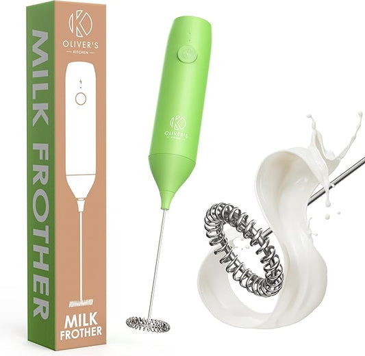 Oliver's Kitchen ® Handheld Milk Frother- Create Milky Foam For Coffee, Cappucino, Hot Chocalate And More in Seconds - USB-C Rechargeable