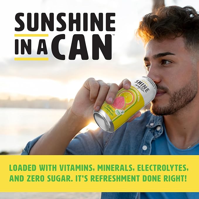 Shine Water Tropical Lemonade Vitamin D Electrolyte Drinks 12-Pack, Sugar Free Flavored Water with Magnesium, Zinc & Antioxidants, Low Calorie Hydration Beverage, Plant-Based Vitamin Water Zero Sugar