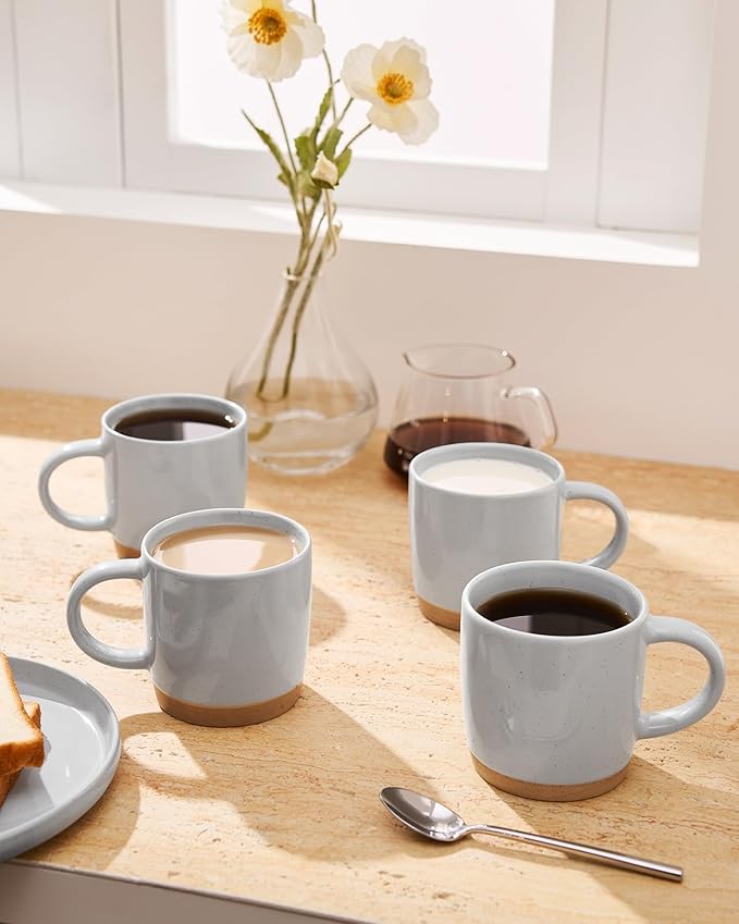 famiware Coffee Mugs for 8, 13 oz Mug Set, Dringking Cup with Handle for Coffee, Tea, Cocoa, Milk, Milkyway Serise, Ligth Gray
