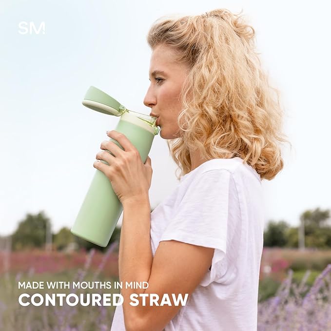 Simple Modern Mesa Loop Water Bottle with Covered Straw and Handle | 24oz Cup Holder Friendly Insulated Stainless Steel Bottles for Travel, Sports and School | Pink Champagne