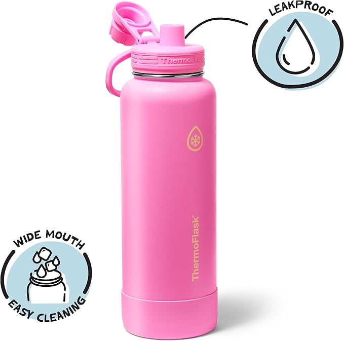 ThermoFlask 40 oz Double Wall Vacuum Insulated Stainless Steel Water Bottle with Spout Lid, Shocking Pink
