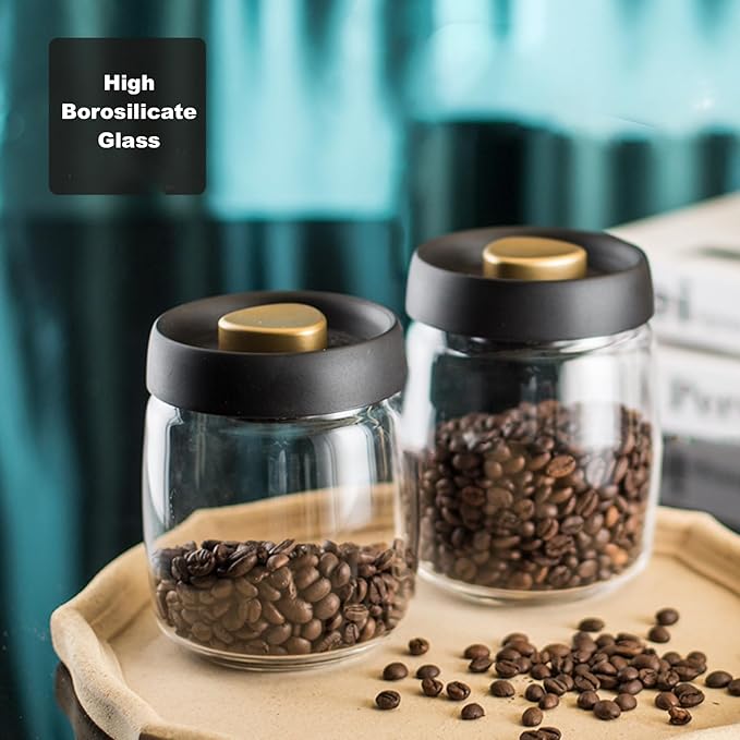 Airtight Coffee Canister,Glass Vacuum Storage Jar 950ml/33.4oz with Airtight Seal ，Coffee Bean Storage Jar Kitchen Storage Container for Coffee, Food Container Transparent Grain Cereals Tank