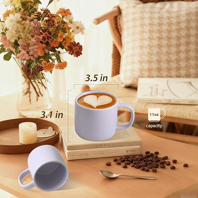 11 oz Coffee Mugs Set of 4,Ceramic Cups for Espresso,Cappuccino,Iced Coffee,Latte,Milk and Hot Tea,Dishwasher&Microwave Safe,for Men,Women and Engagement gift for couples,Matte Finish,Purple