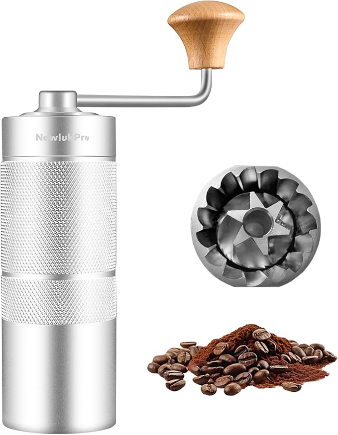 NewlukPro M6 Manual Coffee Grinder,Conical Hexagonal Burr & Double Bearings for Smooth Grinding,Designed for Espresso Pour Over French Press,25g Capacity,Compact & Portable,Gifts for Coffee Lovers