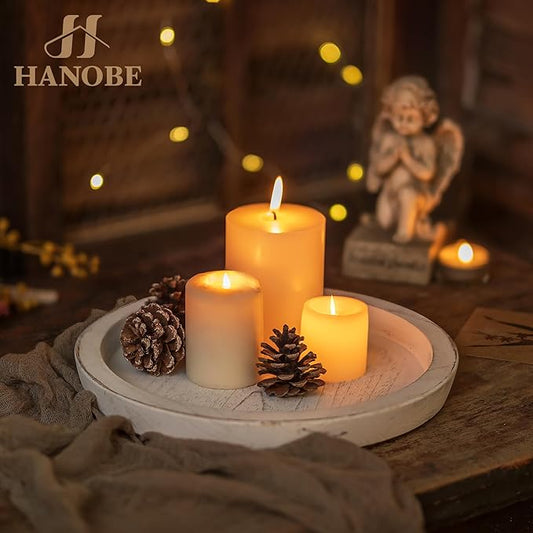 Hanobe Wooden Tray for Coffee Table: Candle Holder Plate Round Decorative Serving Tray - Vintage Table Centerpiece Rustic Farmhouse Home Decor