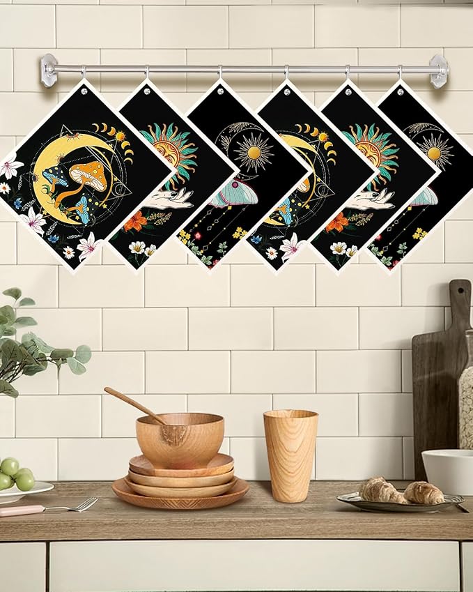 Kitchen Swedish Dishcloths with Hooks - 6 Pack Reusable Dish Cloths for Washing Dishes Fast Drying Cute Fun Swedish Dish Towels Washable Cleaning Sponge, Sun Moon Butterfly