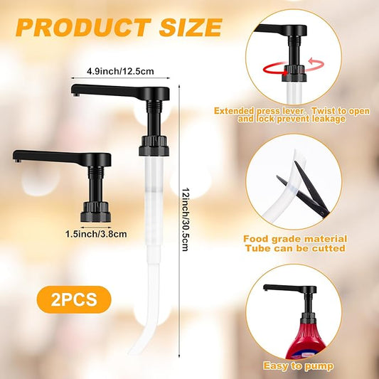 Hushee 2 Pcs Coffee Syrup Pump Sauce Pump Dispenser for 64 oz Syrup Bottles Reusable Sauce Pumps Coffee Dispenser Multifunctional Sugar Pumps for Chocolate Caramel Vanilla Mocha Sauces(Black)