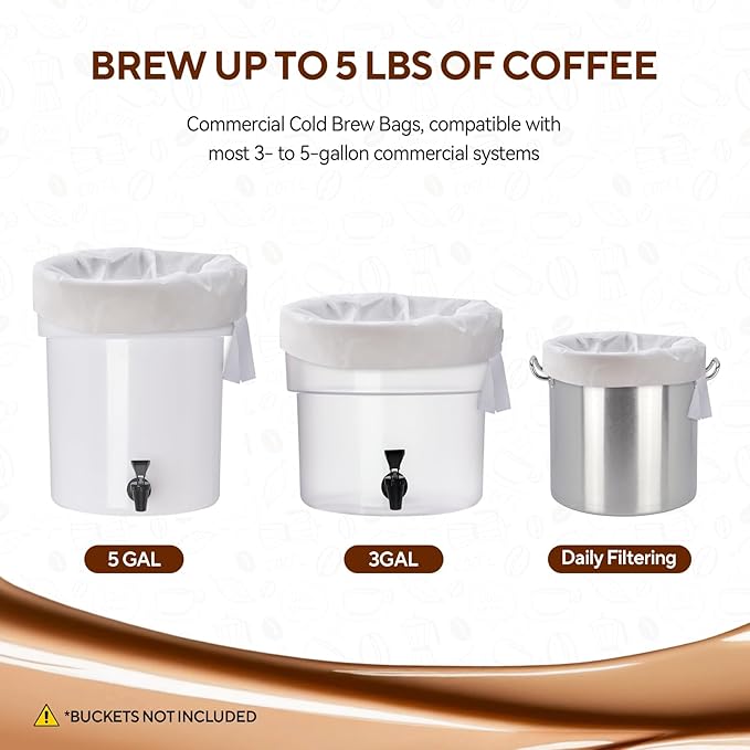 Hogurity 60PCS Commercial Cold Brew Coffee Bags with Drawstring, 20" X 20" Disposable Coffee Filters for 5 Gallon Buckets and Commercial Model Cold Brew Coffee Makers