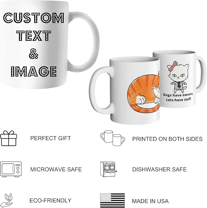 Custom Mug With Pictures - Personalized Coffee Mug With Photo, Text, Logo | Customized Gifts for Men & Women | Taza Personalizada 11oz Tea Cup Printed on Both Sides | Birthdays, Holidays, Mother’s Day