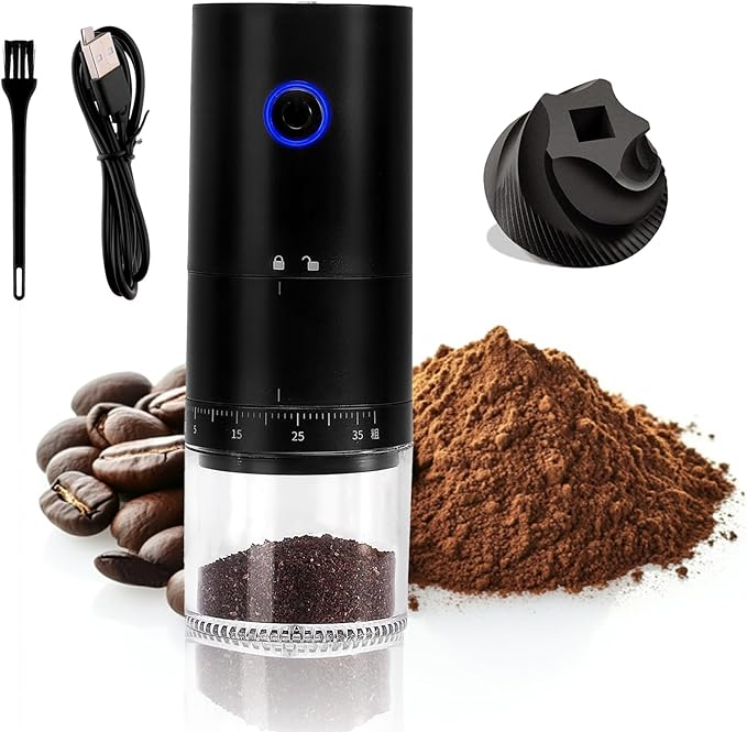 ShunChengFa Portable Electric Coffee Grinder with 38 Adjustable Grind Settings, 1500mAh Rechargeable Battery, Portable Coffee Grinder,For Home, Office & Travel Use etc