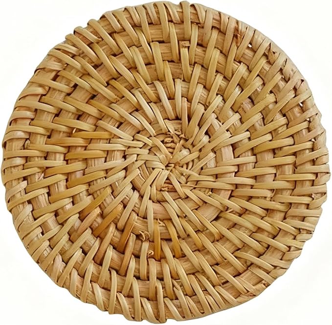 Woven Coasters for Drinks, Beer, Coffee, Home Decor Tabletop Protection, Cotton Fabric Coasters, Suitable for Kinds of Cups, Natural Wood, 4.3 Inches