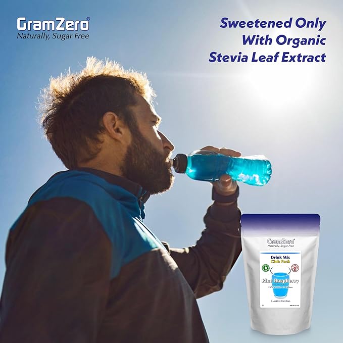 GramZero All Natural Blue Raspberry Zero Calorie Sugar Free Drink Mix, Great For Nutrition Club Loaded Tea, Stevia Sweetened