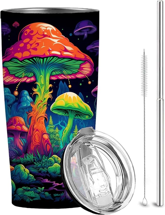 Mushroom 20 oz Tumbler, Mushroom Gifts for Women, Vacuum Insulated Stainless Steel Travel Mug with Lid, Hot & Cold Coffee Drink Cup for Home, Office and Car