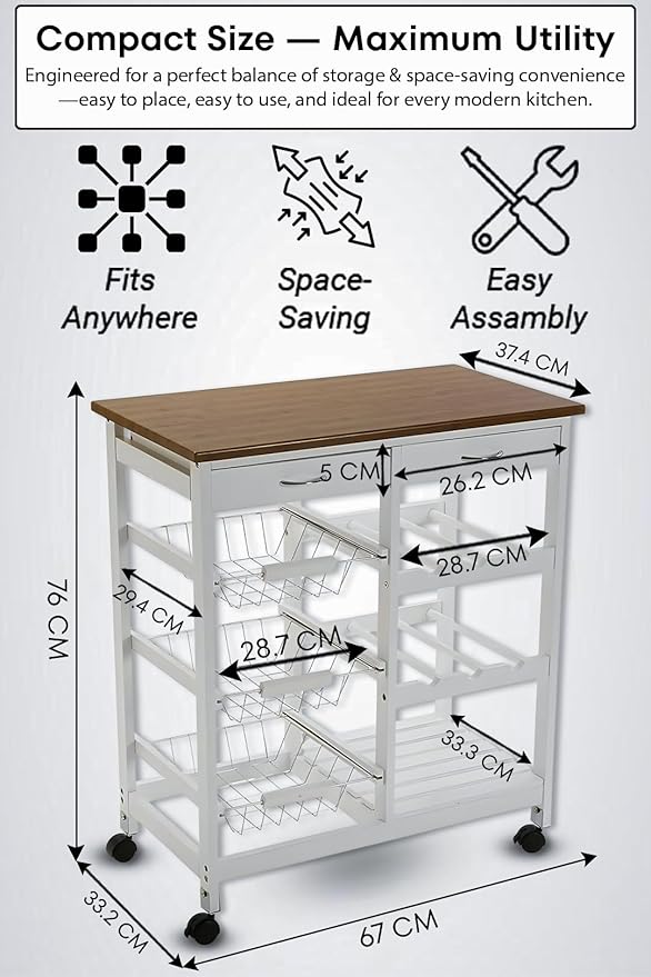 Kitchen Island Cart with Drawers, Lockable Wheels - Rolling Serving Utility Trolley - Mobile Countertop Open Shelf Storage Cabinet Basket for Dining Room, Coffee Bar (White)