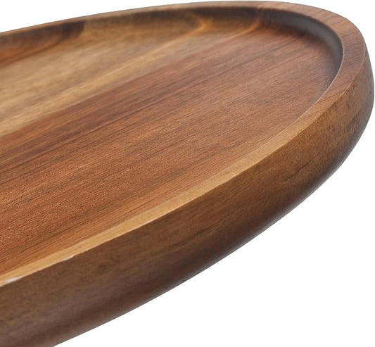 Round Wood Tray, Acacia Wooden Decorative Serving Tray for Coffee Table and Home Decor, Wooden Appetizer Charcuterie Board for Kitchen Countertop (9.8 inch)