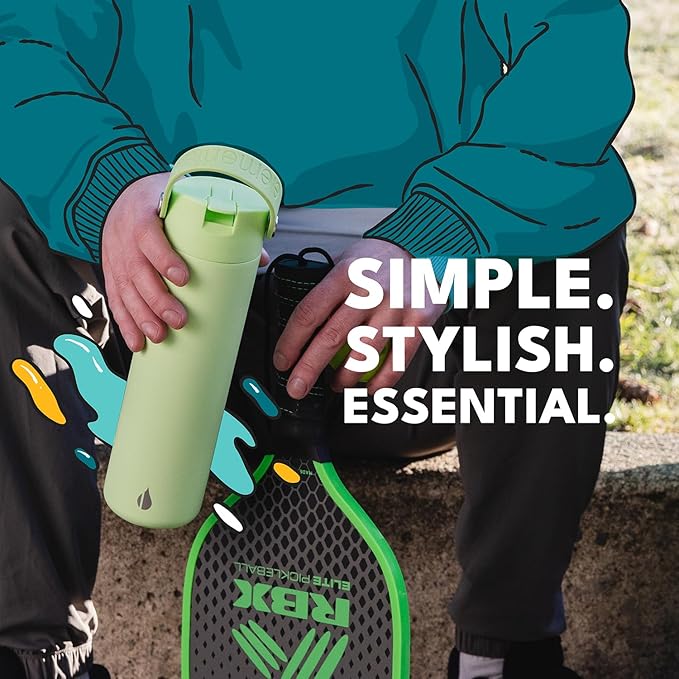 Elemental 24oz Insulated Water Bottle with Straw - 100% Leak-Proof Stainless Steel Core Water Bottles for Travel, Sports and Gym - Double Wall Insulation & BPA Free - Key Lime