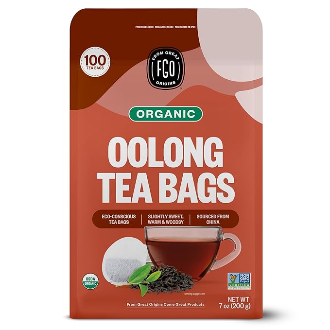 FGO Organic Oolong Tea, Eco-Conscious Tea Bags, 100 Count, Packaging May Vary (Pack of 1)