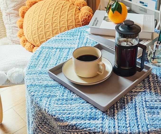 Small Square Serving Tray (9 inch), Durable Gray Tray for Desserts & Organization, Lightweight for Coffee, Drinks, Party, Seasoning, Perfume and Display.
