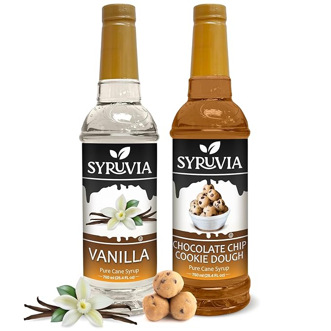 Syruvia Coffee Syrup Variety Pack - Vanilla & Chocolate Chip Cookie Dough- Gluten-Free, Kosher, 25.4 fl oz Bottles - Enhance Your Coffee Experience with Premium Flavoring Syrups