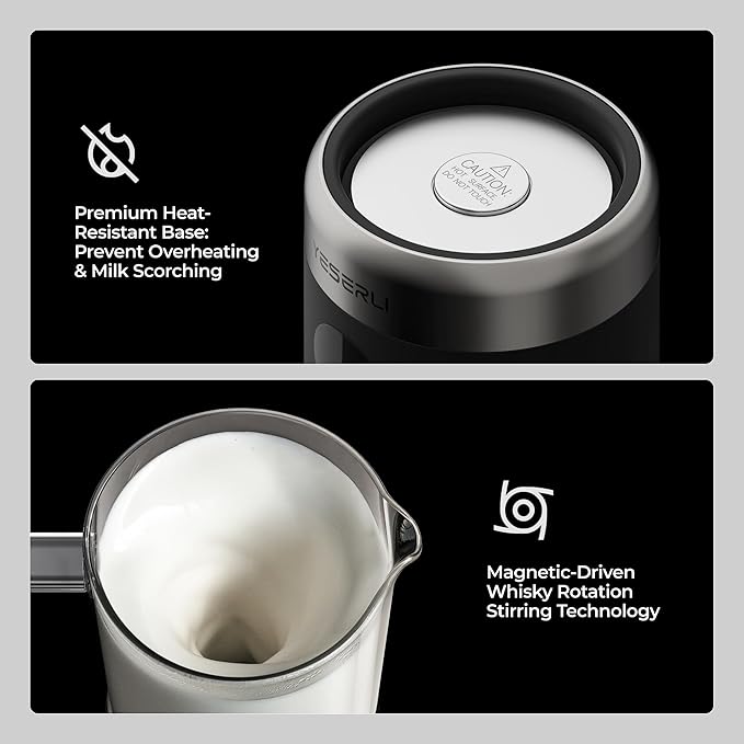5-in-1 Split Glasscup Electric Milk Frother, 14oz One-Touch Foam Maker & Steamer for Latte/Cappuccino/Hot Chocolate, 600W Automatic Milk Warmer & Cold Froth, Dishwasher-Safe Glasscup BPA Free