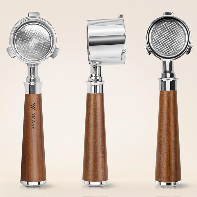 51mm Bottomless Portafilter 3 Ears Compatible with De-longhi La Specialista Coffee Espresso Machine EC9335 9155 9355 9665,100% Stainless Steel Filter Basket and Walnut Handle