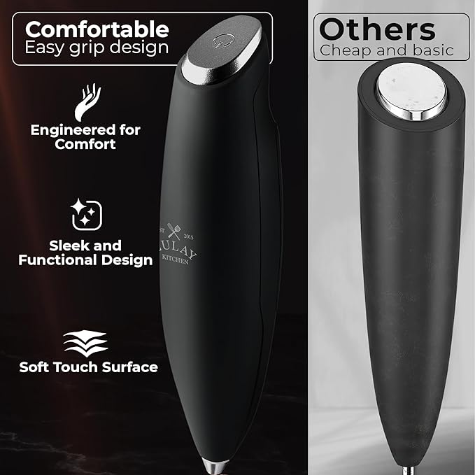 Zulay Kitchen Patented Tornado Triple Whisk Milk Frother with 4 Duracell Batteries – Handheld Foam Maker for Coffee, Lattes, Matcha & Hot Chocolate – Rich, Creamy Froth in Seconds