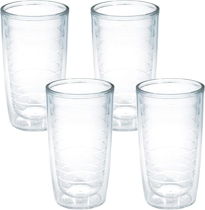 Tervis Clear & Colorful Tabletop Made in USA Double Walled Insulated Tumbler Travel Cup Keeps Drinks Cold & Hot, 16oz - 4pk, Clear