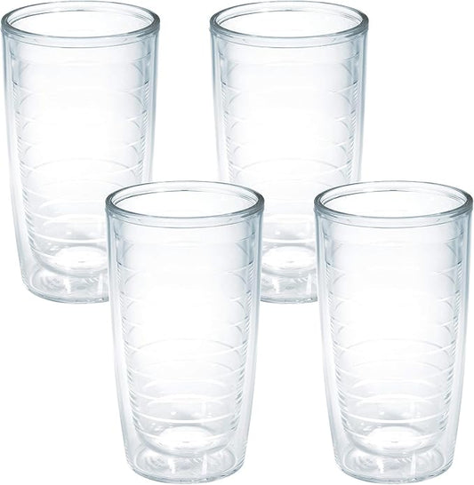 Tervis Clear & Colorful Tabletop Made in USA Double Walled Insulated Tumbler Travel Cup Keeps Drinks Cold & Hot, 16oz - 4pk, Clear