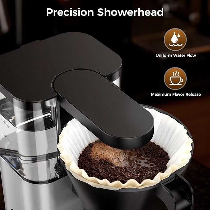 Kismile 8-Cup Drip Coffee Maker,Automatic pour over coffee machine,Portable Stainless Steel Coffee Maker, Dishwasher Safe, SCA Standard, 1200L/40 ounce, Hot & Iced, Silver