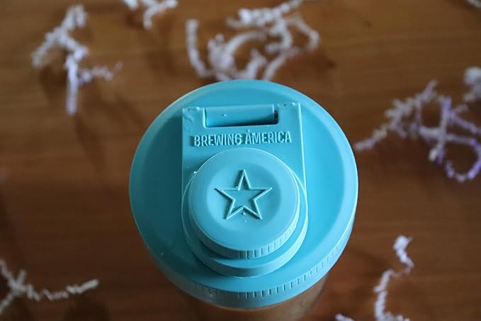 Brewing America Creamer Jar with Pouring Lid, 1 Pint (16 oz) Azure Mason Jar with Teal Wide Mouth Pour Lid for Milk, Sugar, and Cream, 1-Pack (Teal)