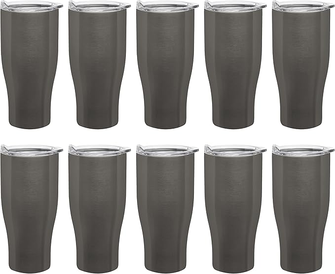DISCOUNT PROMOS Stainless Steel Grip Travel Mugs 27 oz. Set of 10, Bulk Pack - Perfect for Coffee, Soda, Other Hot & Cold Beverages - Smoke