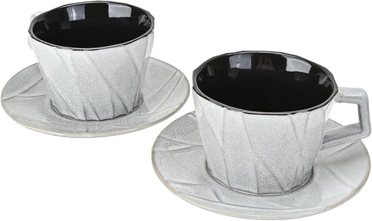 MyBudsBuzz Ceramic Espresso Cups with Saucers 6 oz,Coffe Cups for Cappuccino,Latte,Tea with Saucers Set of 2 - Geometry - Gray