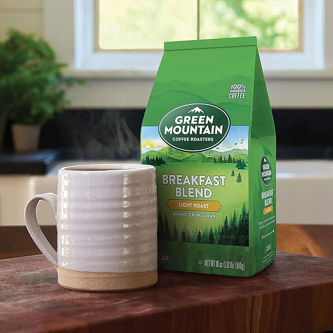 Green Mountain Coffee Roasters Breakfast Blend, Whole Bean Coffee, Bagged 18 oz (Pack of 2)
