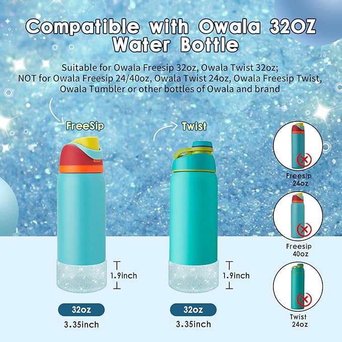 Protective Glitter Silicone Boot Compatible with Owala 24oz 32oz 40oz, Bling Cup Sleeve Bottom Bumper Cover Compatible with Owala FreeSip, Twist, or Flip Stainless Steel Water Bottles
