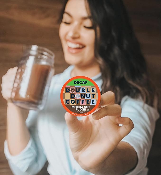 Double Donut Mocha Nut Fudge Medium Roast Flavored Decaf Coffee Pods for Keurig K-Cup Makers from Double Donut, 96 Capsules