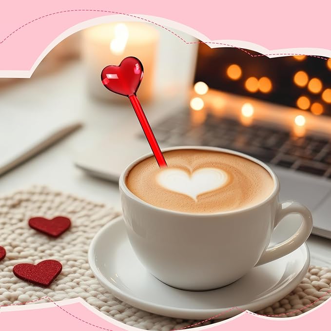 12 Pcs Heart Glass Drink Stirrers 7 Inch Swizzle Sticks for Cocktails Coffee Reusable Heart Shape Stir Sticks for Coffee Bar Kitchen Home Party Bar Weddings Decorations